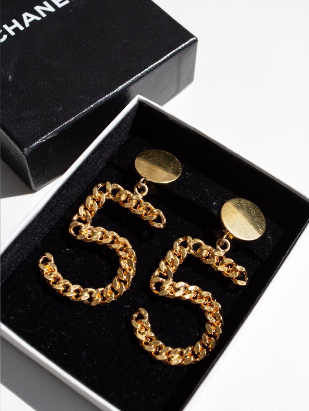 Chanel S/S 1987 24K Gold Plated Jumbo No. 5 Chain Earrings